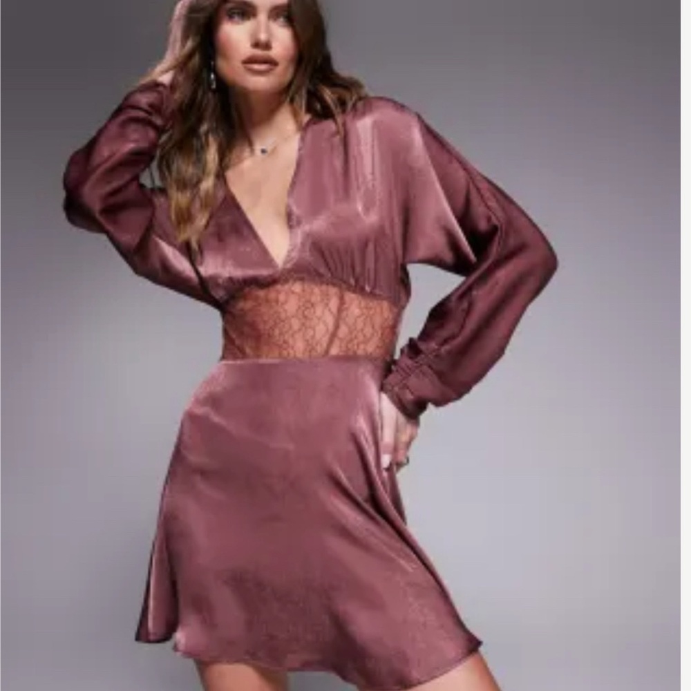 ASOS Mauve Lace-Trimmed Satin fall mini dress